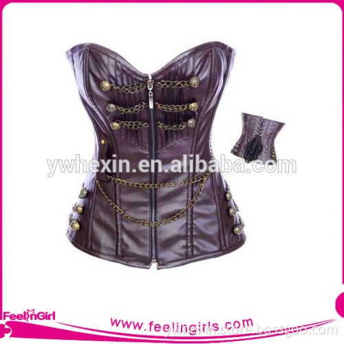 Wholesale Coffee PU Steel Boned Corset Sexy Corset Top
